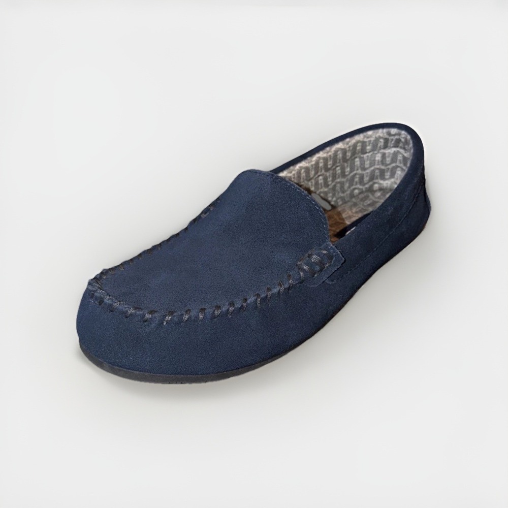 Lands' End Navy Blue Suede Flannel Lined Moccasin Slipper Woman's Size US 8‎